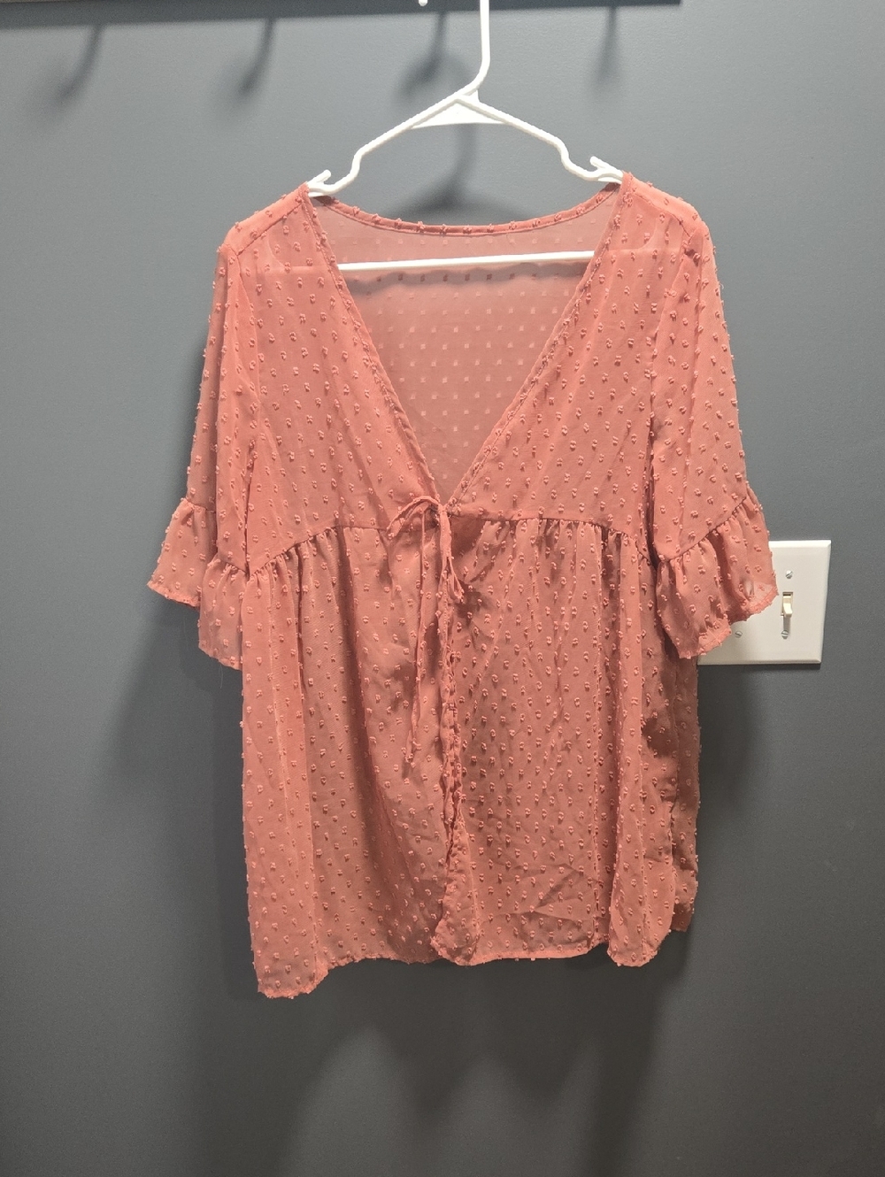 SHEIN Dusty Rose Swiss Dot Tie-Front Blouse